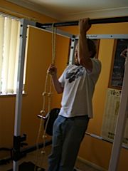 Working on the one-armed chin-up