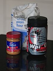 Flour, protein powder and peanut butter